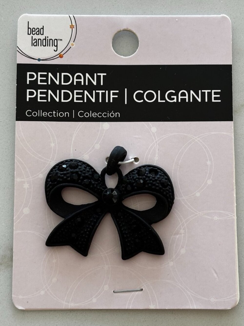 Bead Landing Black Bow Pendant – Sparkle Textured Charm – Jewelry Making